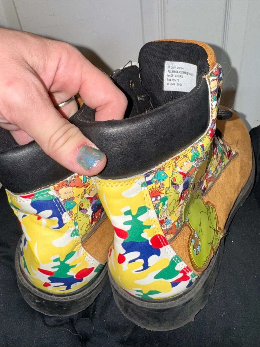 Brown Suede High-Top Boots with Rugrats pattern - limited edition!